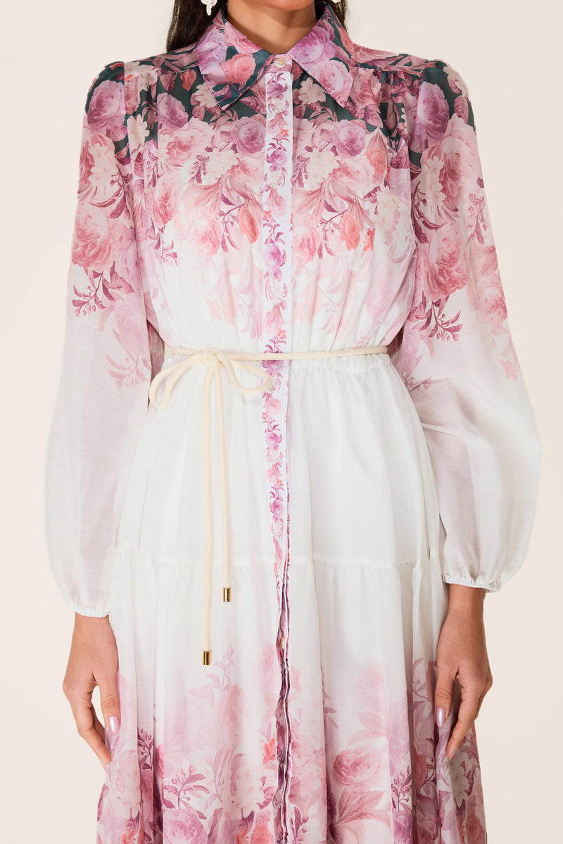 Shirt Collar Long Sleeve Midi Dress