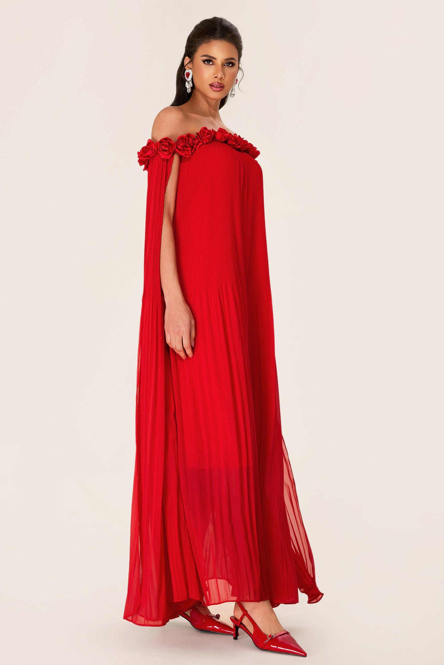 3d Off-shoulder Midi Dress