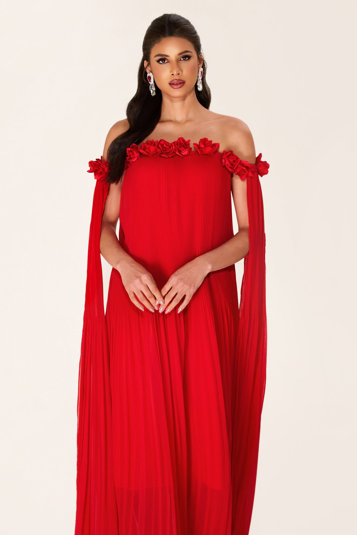 3d Off-shoulder Midi Dress