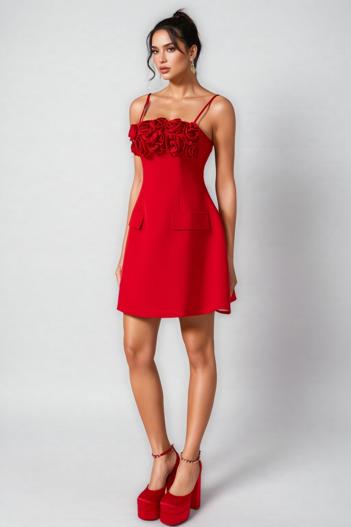 Thisbe 3d Flower Square Neck Mini Dress
