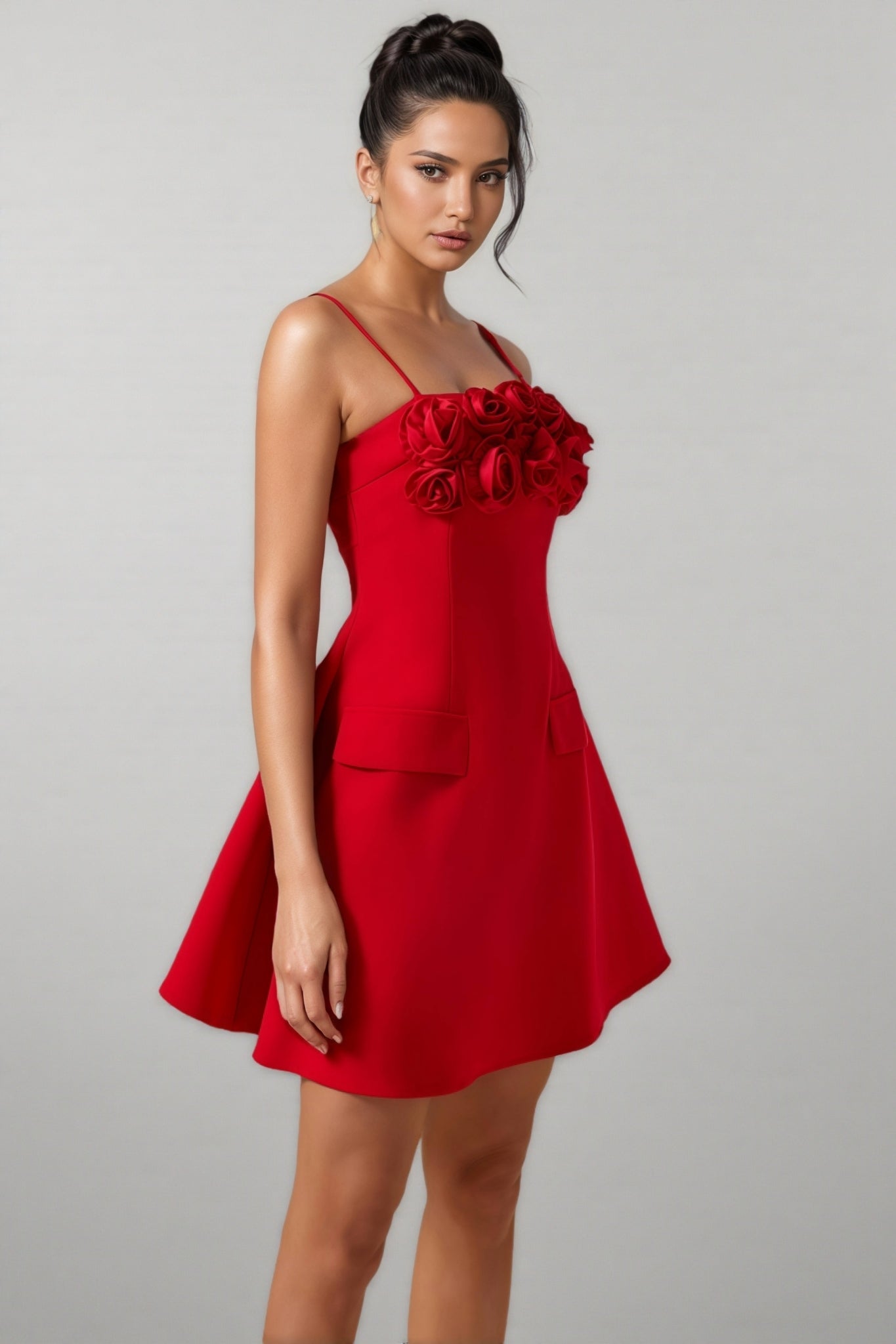 Thisbe 3d Flower Square Neck Mini Dress