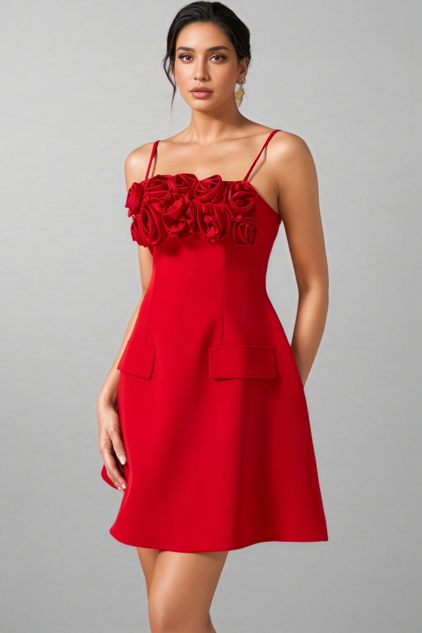 Thisbe 3d Flower Square Neck Mini Dress