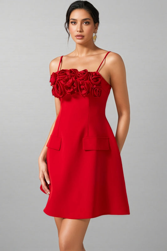 Thisbe 3d Flower Square Neck Mini Dress