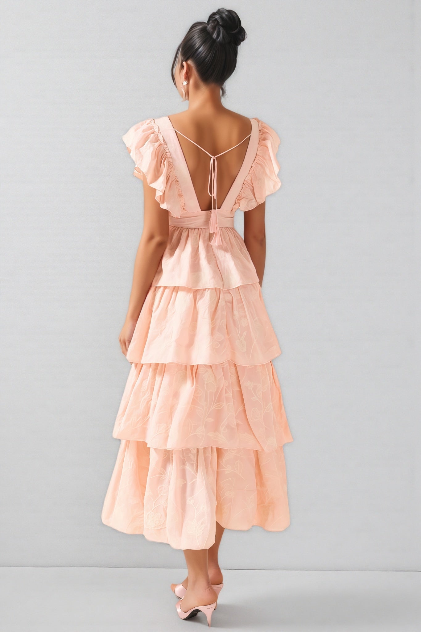 Callen Embroidered Ruffle Sleeveless Midi Dress