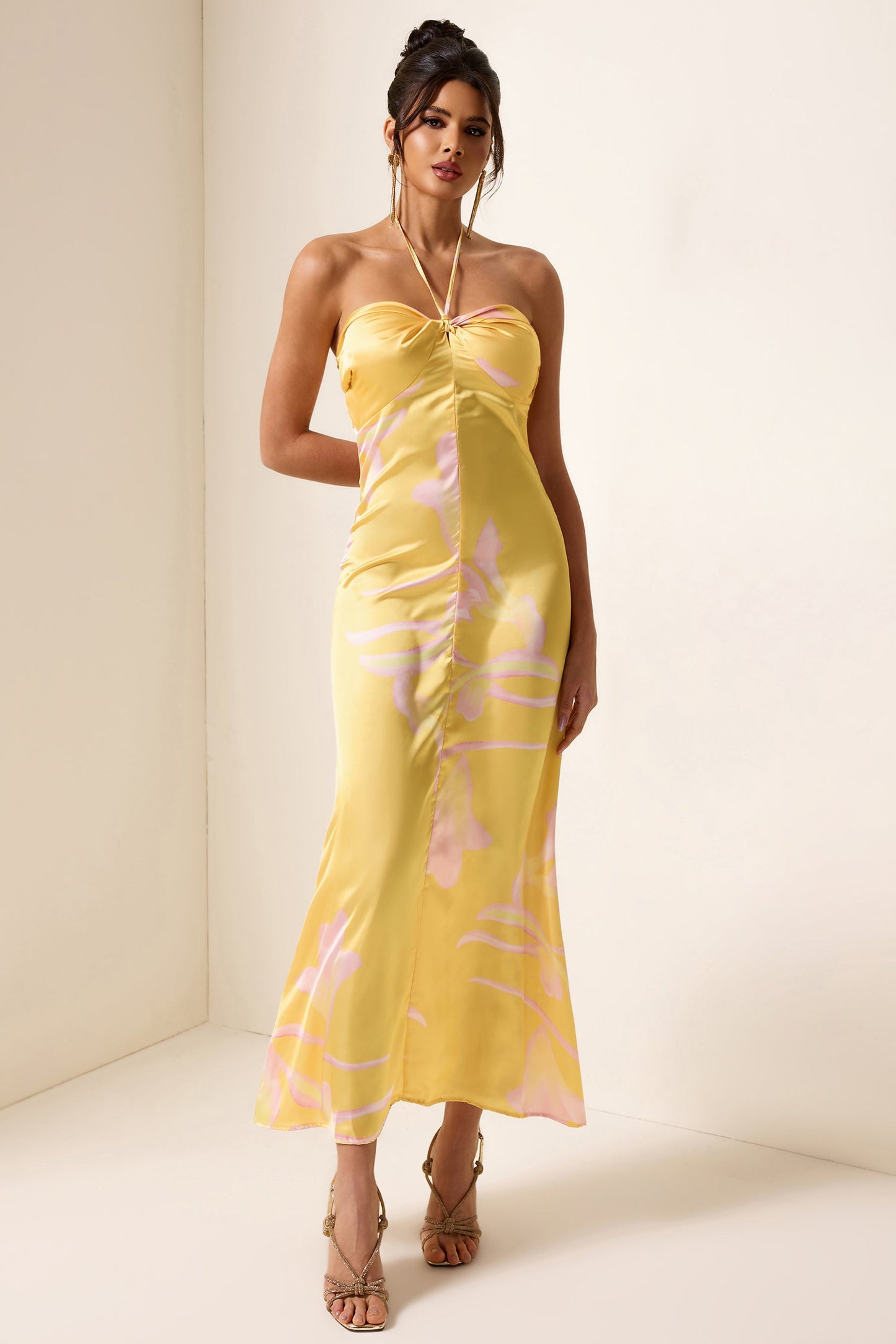 Satin Halter Neck Midi Dress