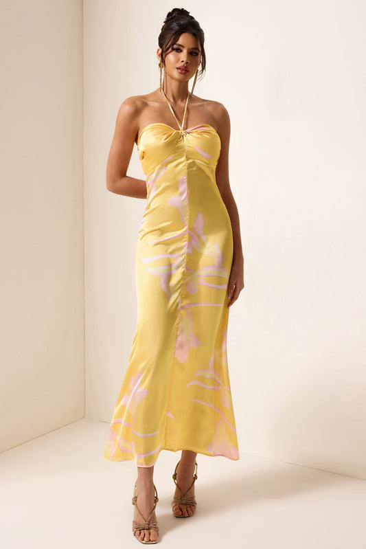 Satin Halter Neck Midi Dress