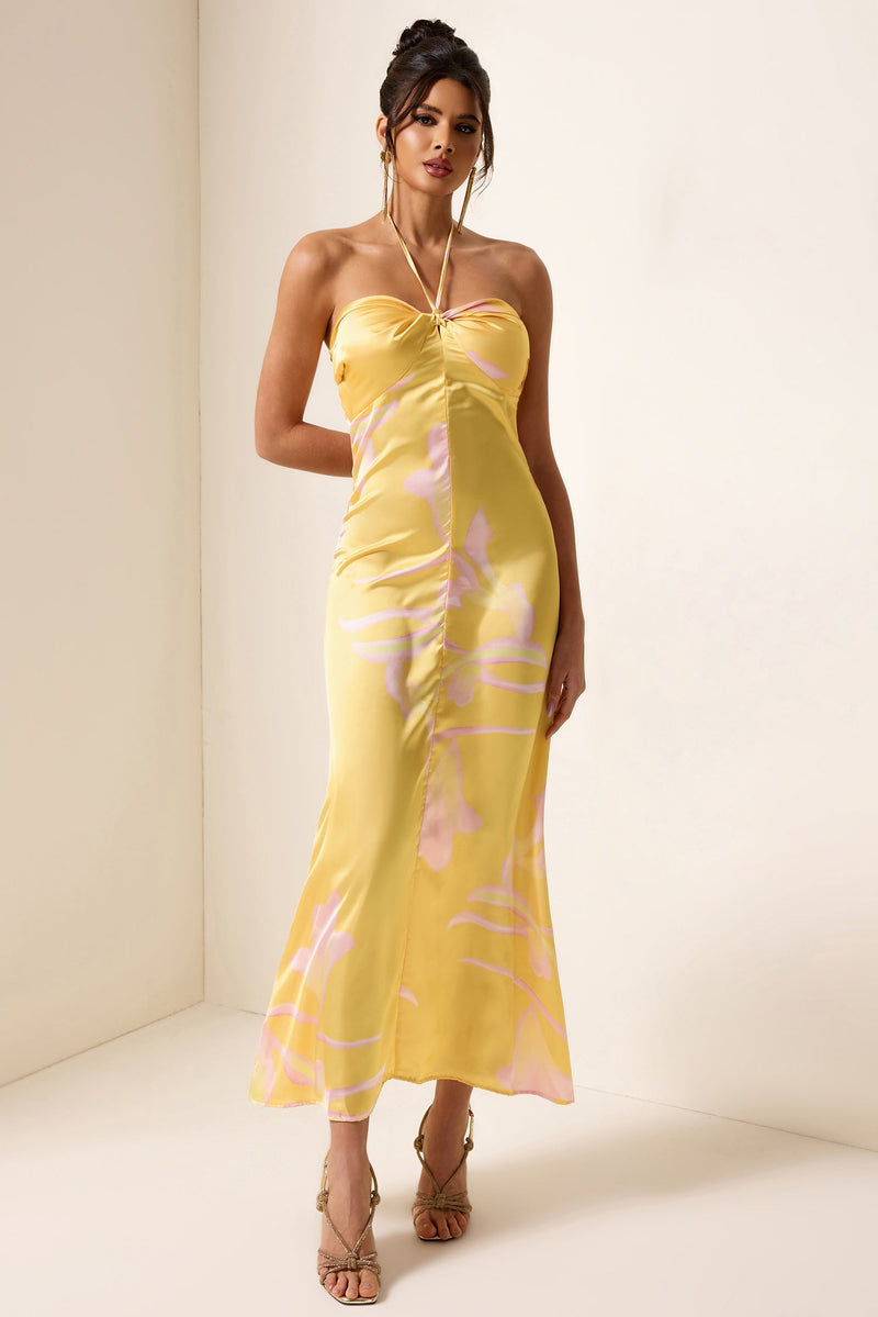 Satin Halter Neck Midi Dress