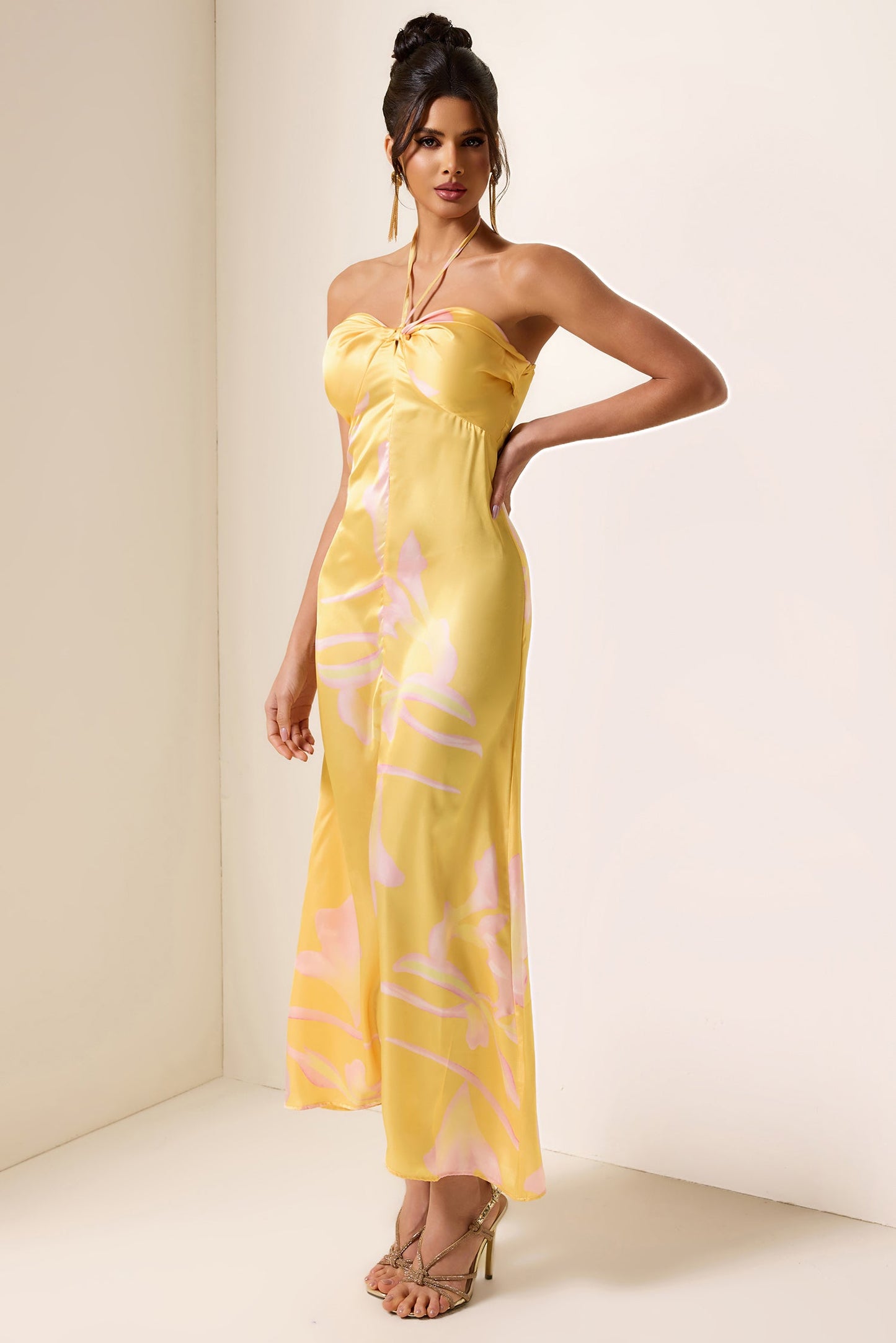 Satin Halter Neck Midi Dress