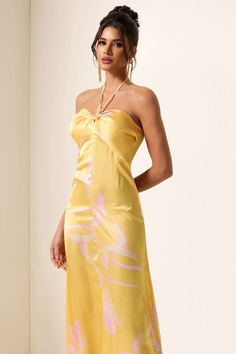 Satin Halter Neck Midi Dress