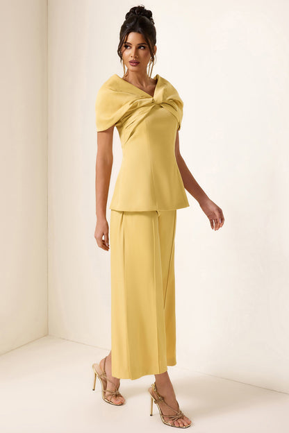 Knotted V-neck Top & High Waist Loose Pants