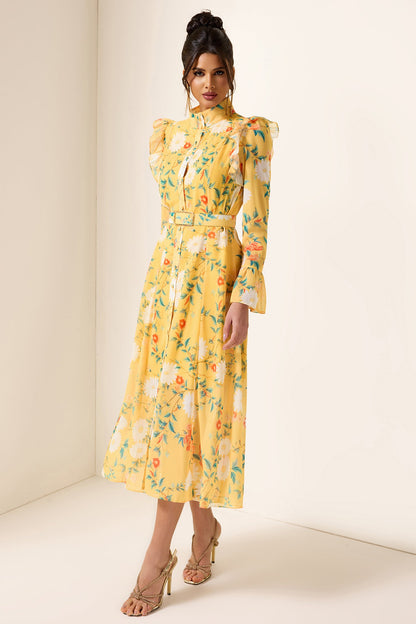 Frill Butterfly Sleeve Midi Dress With Belt