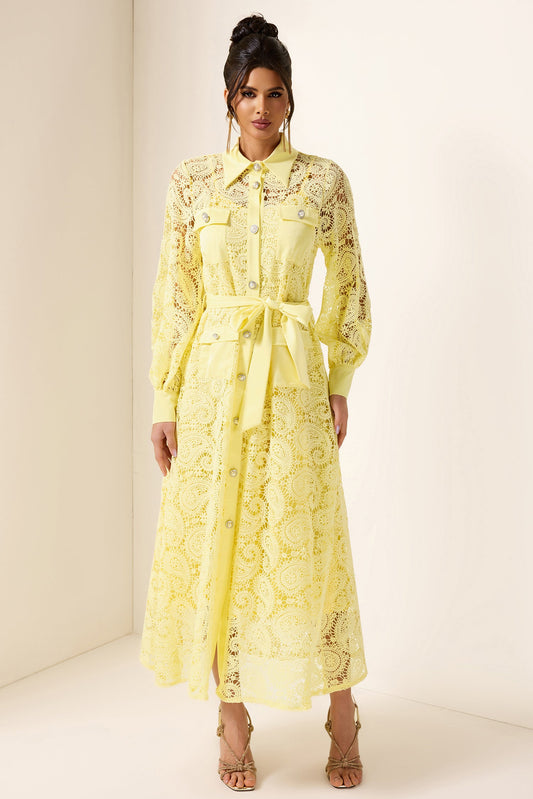 Embroidered Pocket Midi Dress