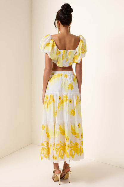 Embroidery Off-shoulder Top & High Waist Midi Dress Set