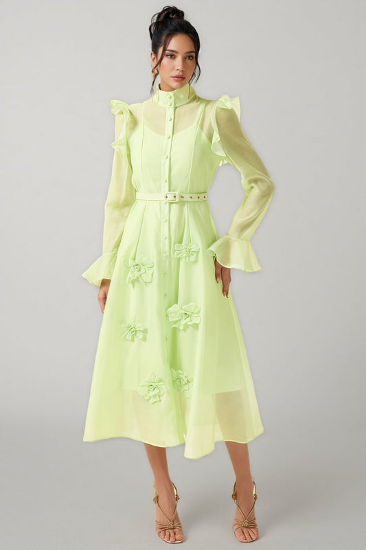 Vareka Green 3d Frill Midi Dress