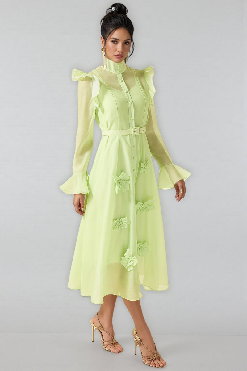 Vareka Green 3d Frill Midi Dress