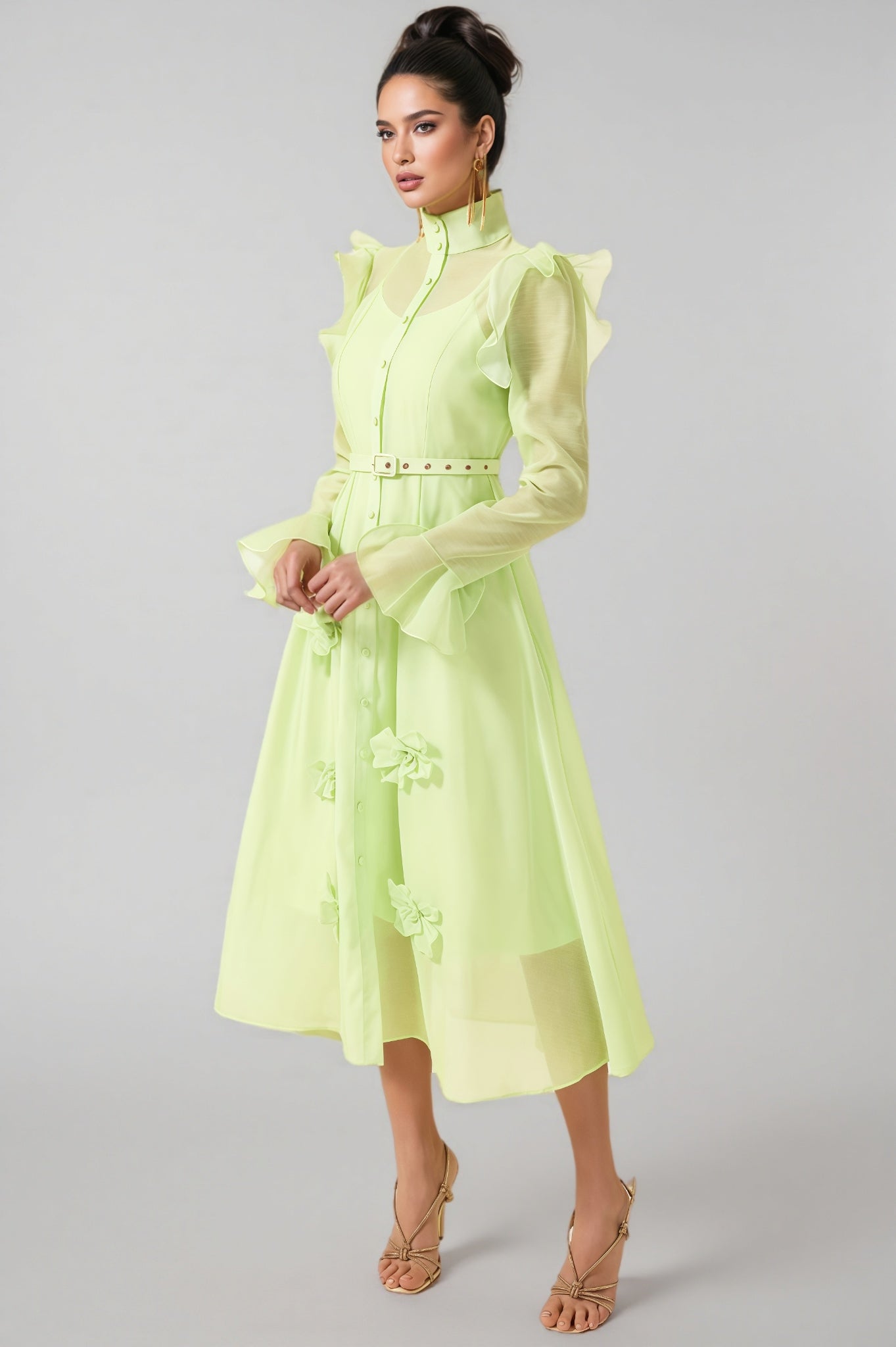 Vareka Green 3d Frill Midi Dress