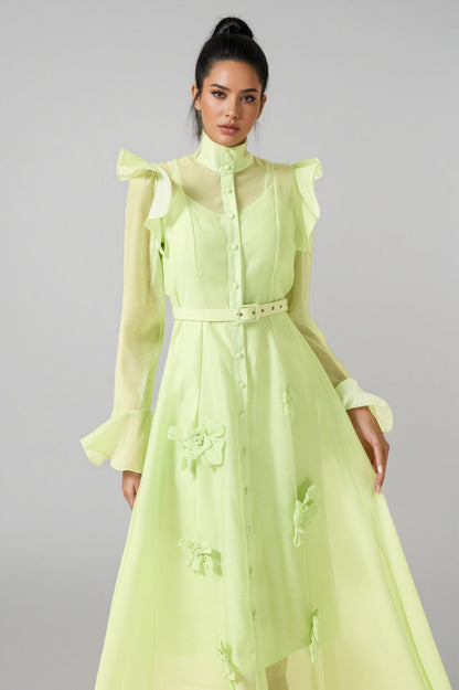 Vareka Green 3d Frill Midi Dress