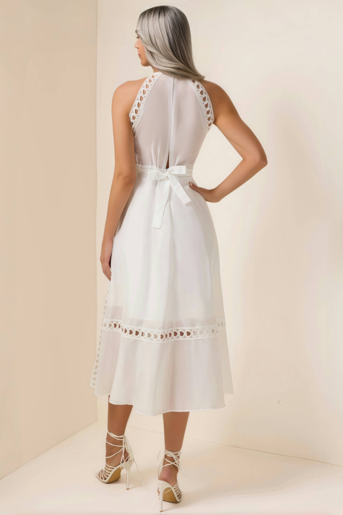 Shirle Heart Shape Lace Halter Neck Midi Dress