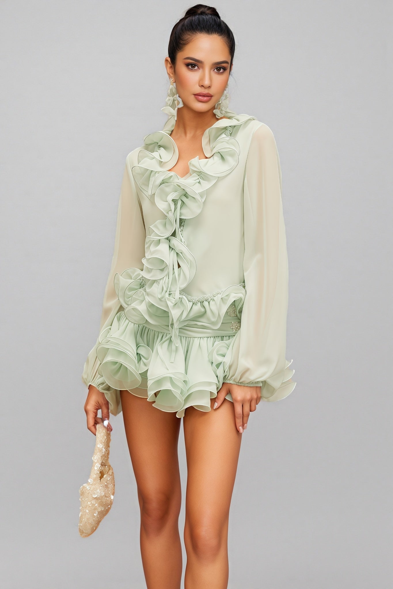Salamo Ruffle Trim Cardigan Mini Dress Set