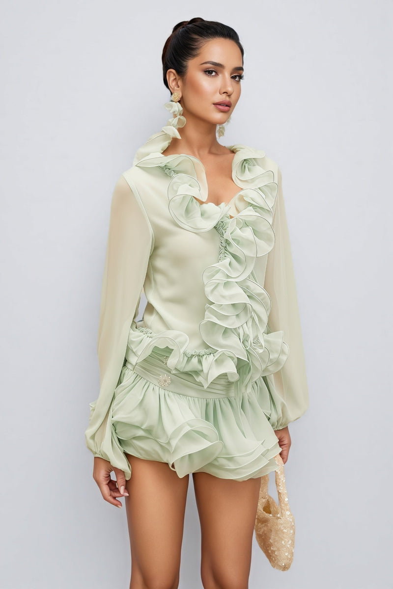 Salamo Ruffle Trim Cardigan Mini Dress Set