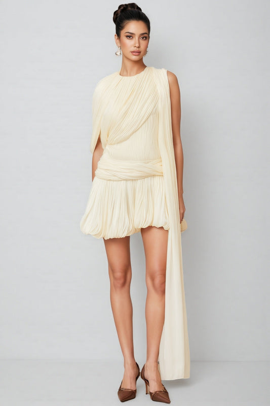 Brivam Pleated Round Neck Mini Dress