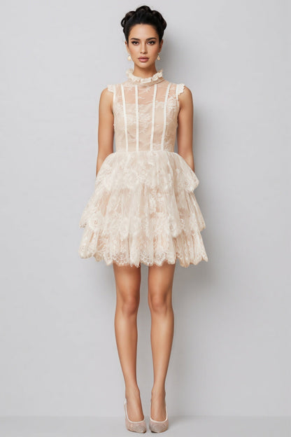 Yamaly White Lace Tiered Mini Dress