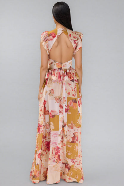 Rosel Ruffle V-neck Split Maxi Dress
