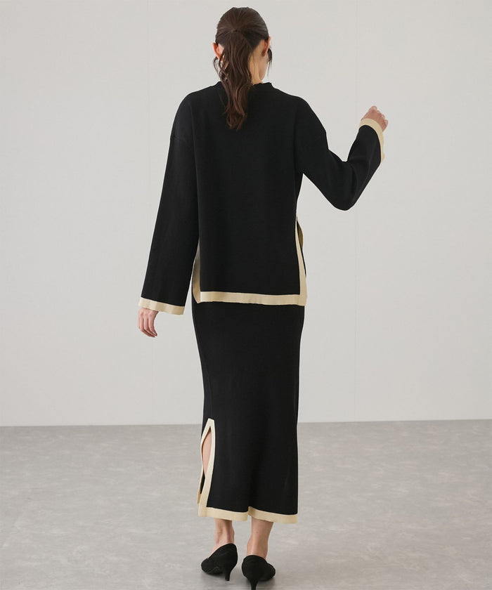 Black - Contrast Round-neck Two Piece Set