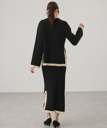 Black - Contrast Round-neck Two Piece Set