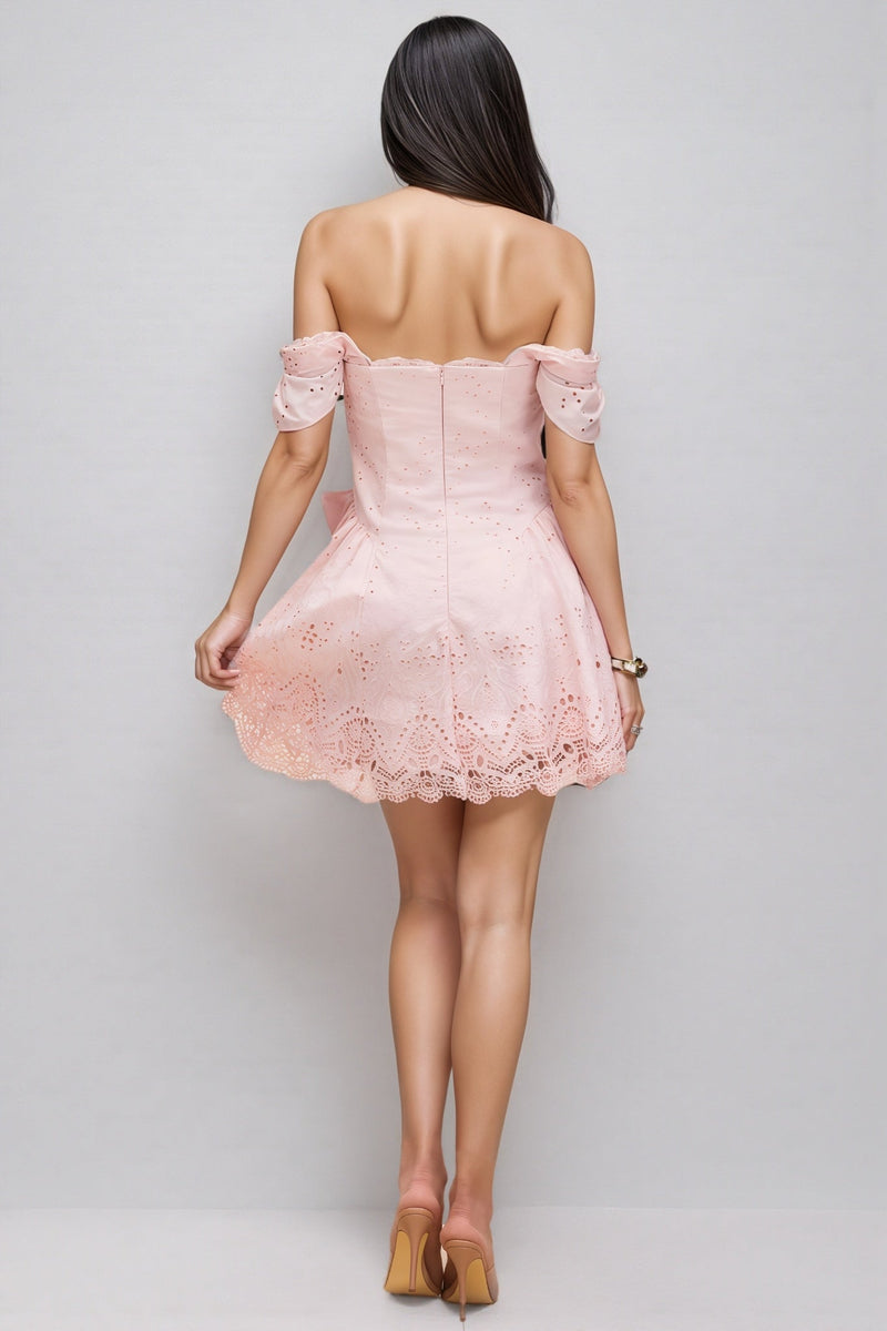 Rosella Embroidered Lace Off Shoulder Mini Dress