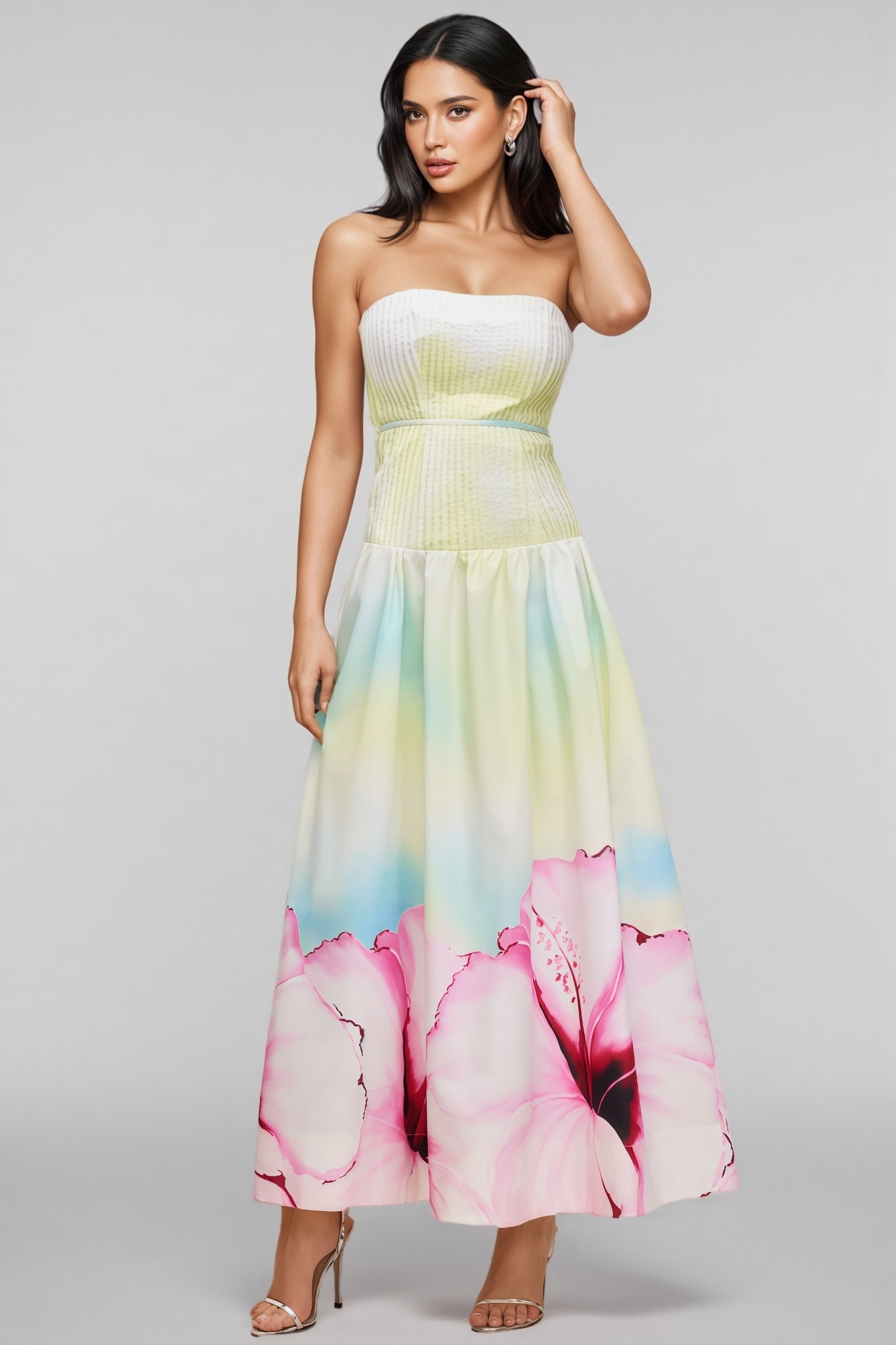 Rexor Strapless Print Maxi Dress