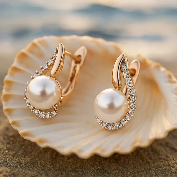 1+1 Offer: Lorelei | Buttoned Earrings With Pearl + Pearl Gold Necklace