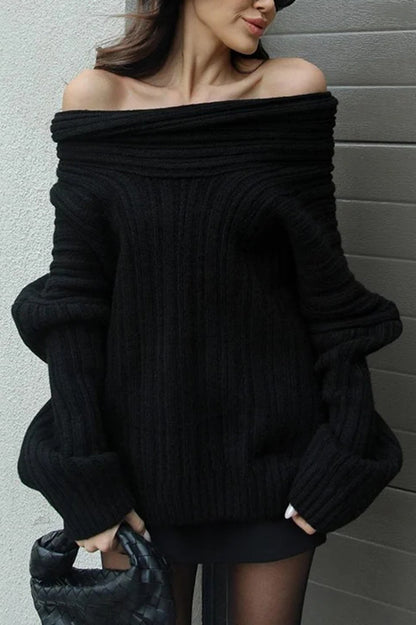 Fashionable Irregular Collar Loose Knitted Sweater