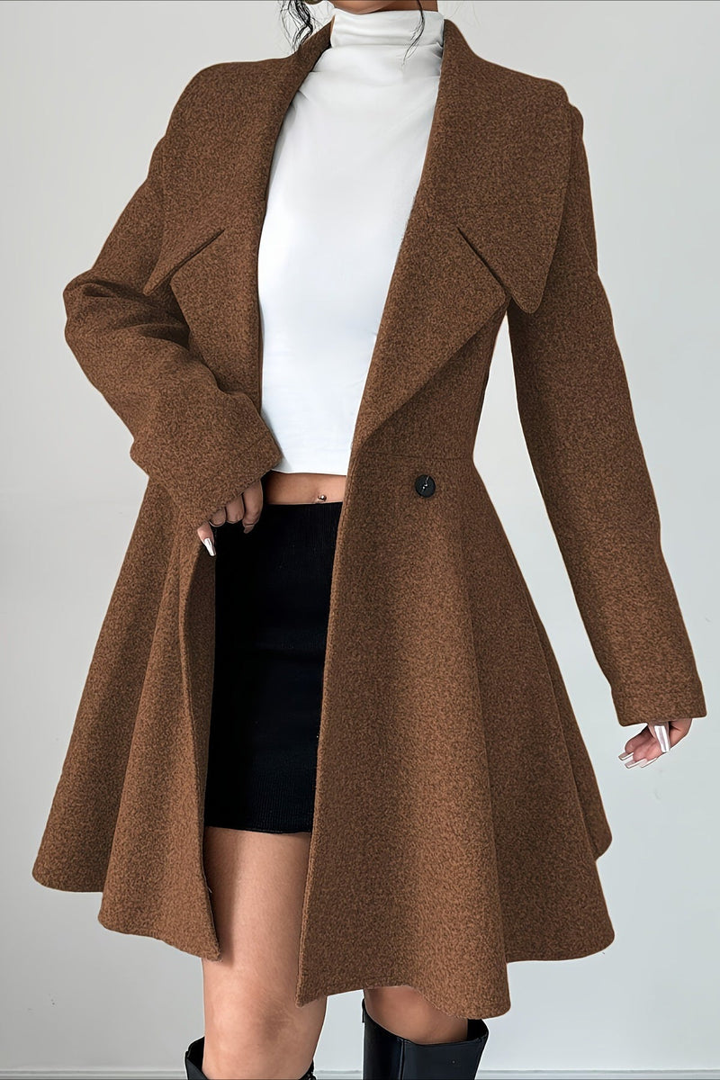 Button Waist Mid Length Sleeve Overcoat