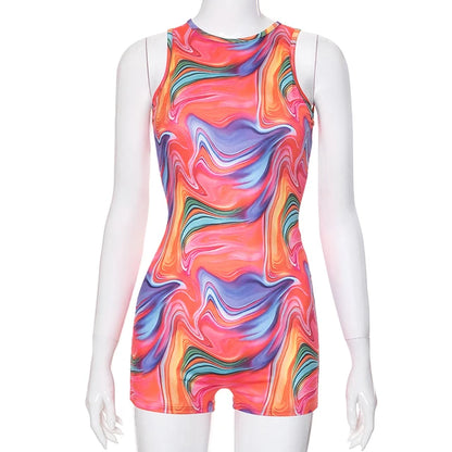 Colorful Print Romper Backless Sleeveless Summer Hipster Skinny Stretch Playsuit Fitness Shorts Overalls – and Stylish Summer Outfit
