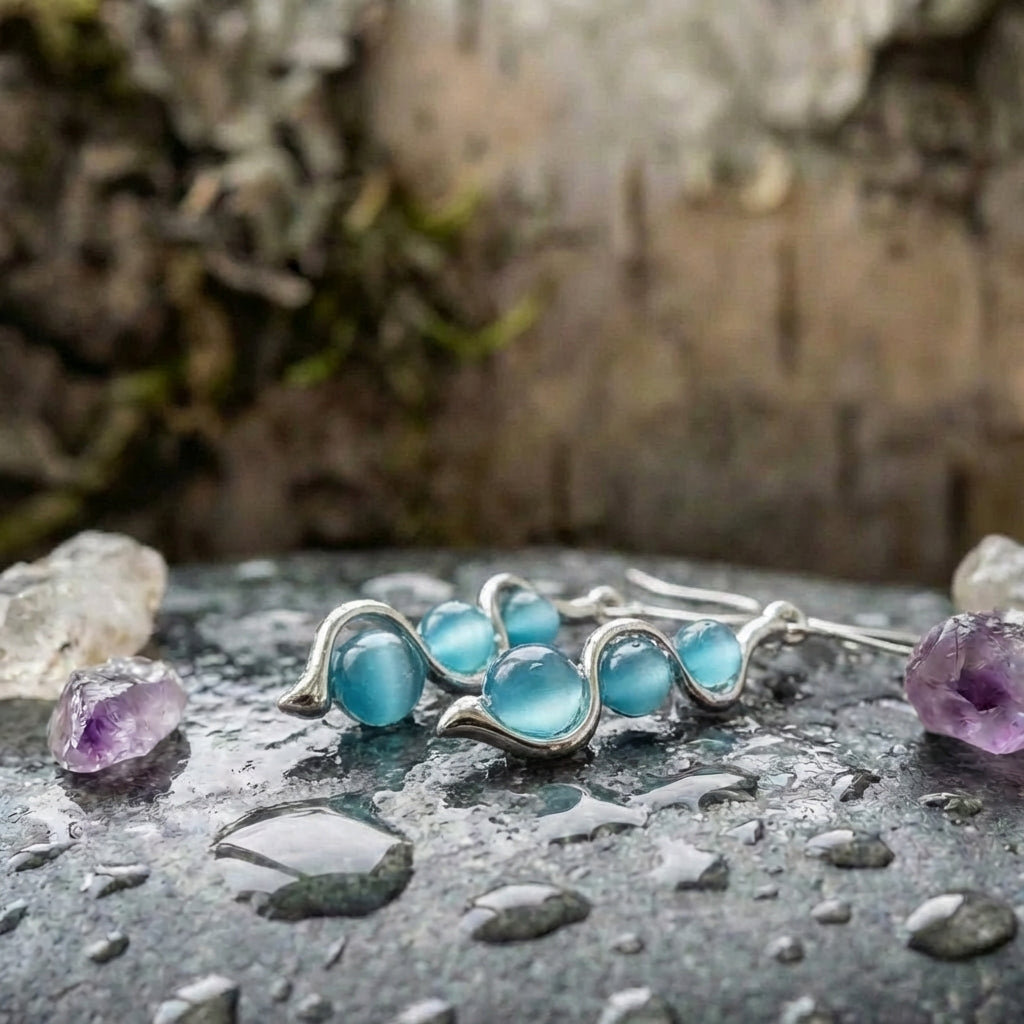 Classic Natural Stones Dangle Silver Earrings