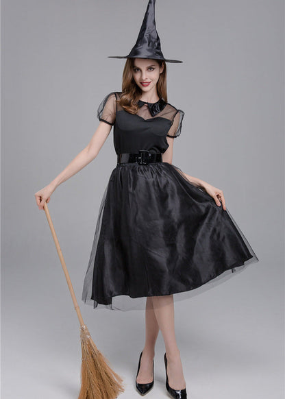 Midnight Enchantress - ’s Black Witch Costume Dress With Hat and Accessories