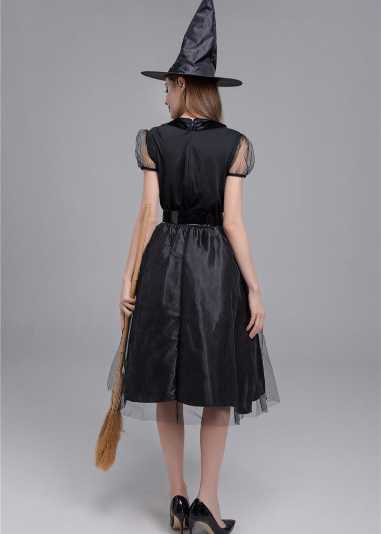 Midnight Enchantress - ’s Black Witch Costume Dress With Hat and Accessories