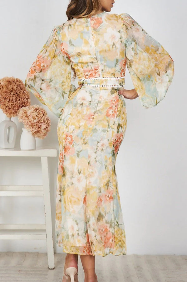 Pamelia Print Irregular Pleated Tuxedo Skirt Pearl Maxi Dress