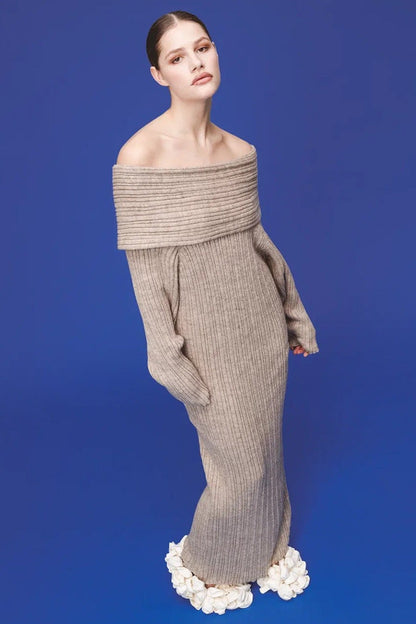 Minimalist Off Shoulder Bodycon Knit Maxi Dress