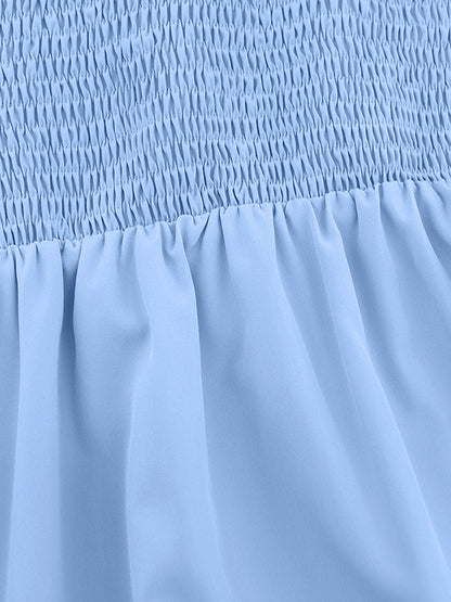 Loose Puff Sleeves Elasticity Pleated Color Split-joint Tiered Off-the-shoulder Mini Dresses