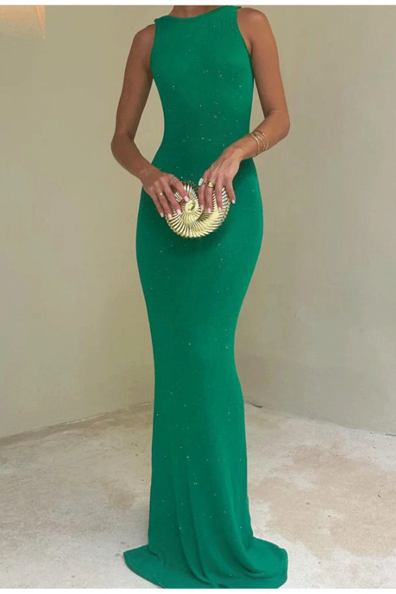 Shiny Sleeveless Backless Slim Maxi Dress