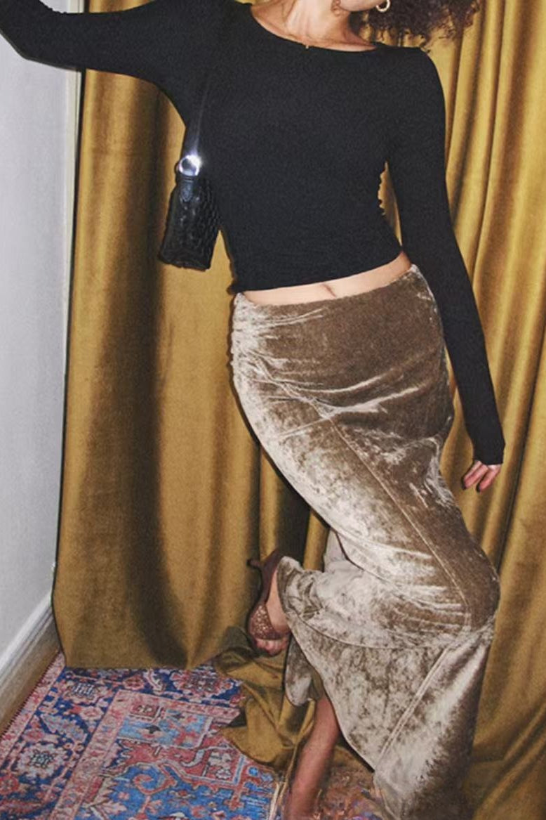 Velvet Bias-cut Maxi Skirt
