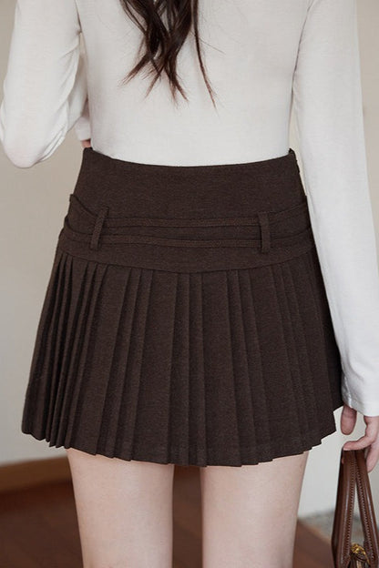 Wool Pleated High Waist Skirt