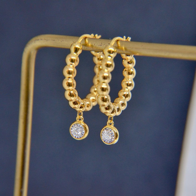 Gold Beaded Crystal Earrings