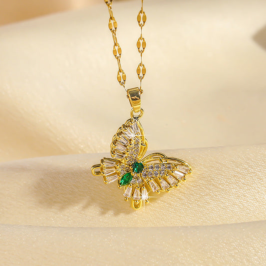 Elegant Emerald Butterfly Necklace