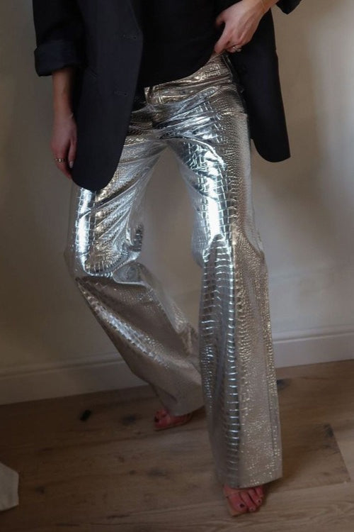 Pu Leather Scale High Waist Long Pants
