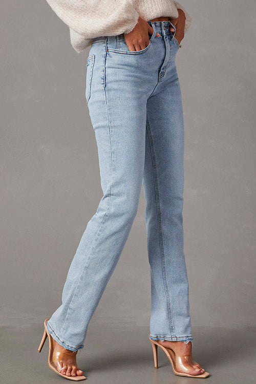 Raw Hem Distressed Straight Leg Denim Pants