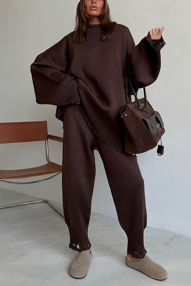 Raw Edge Crew Neck Sweater Set
