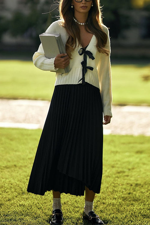 V Neck Bow Tie Front Sweater